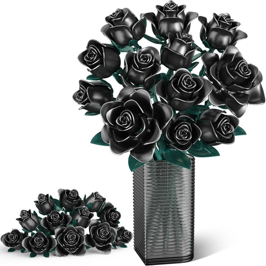 Booyuer Black Roses Bouquet during assembly, showing the 634-piece kit.