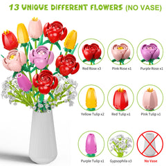 Booyuer Flower Bouquet Building Set tulips close-up for cheerful color