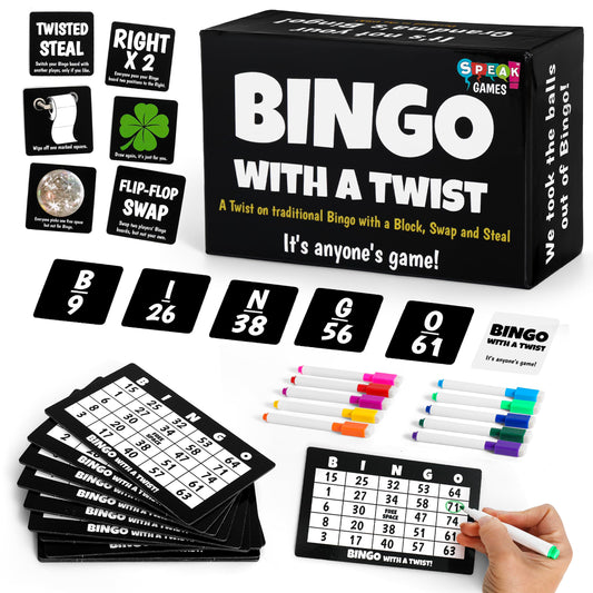 Boozie Bingo with a Twist box on the table, ready for lively game night.