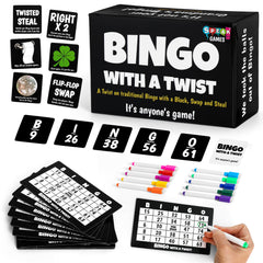 Boozie Bingo with a Twist box on the table, ready for lively game night.