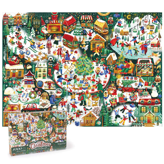 Bopster illustrated Christmas puzzle shown for a cozy family game night.