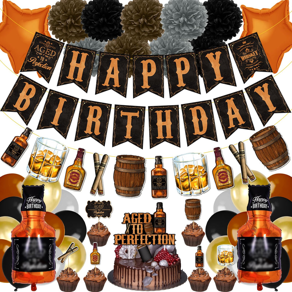 BORAMDO whiskey banner creates a vintage birthday backdrop.