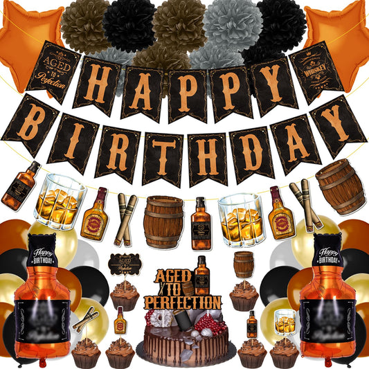 BORAMDO whiskey banner creates a vintage birthday backdrop.
