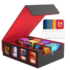 BORISI trading card storage box with four-row layout and magnetic cover for secure transport.