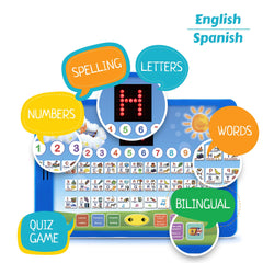 Boxiki Kids tablet screen display shows letters and words to boost visual learning.
