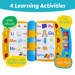 Boxiki Kids Talking Activity Book pages with letters supporting alphabet learning