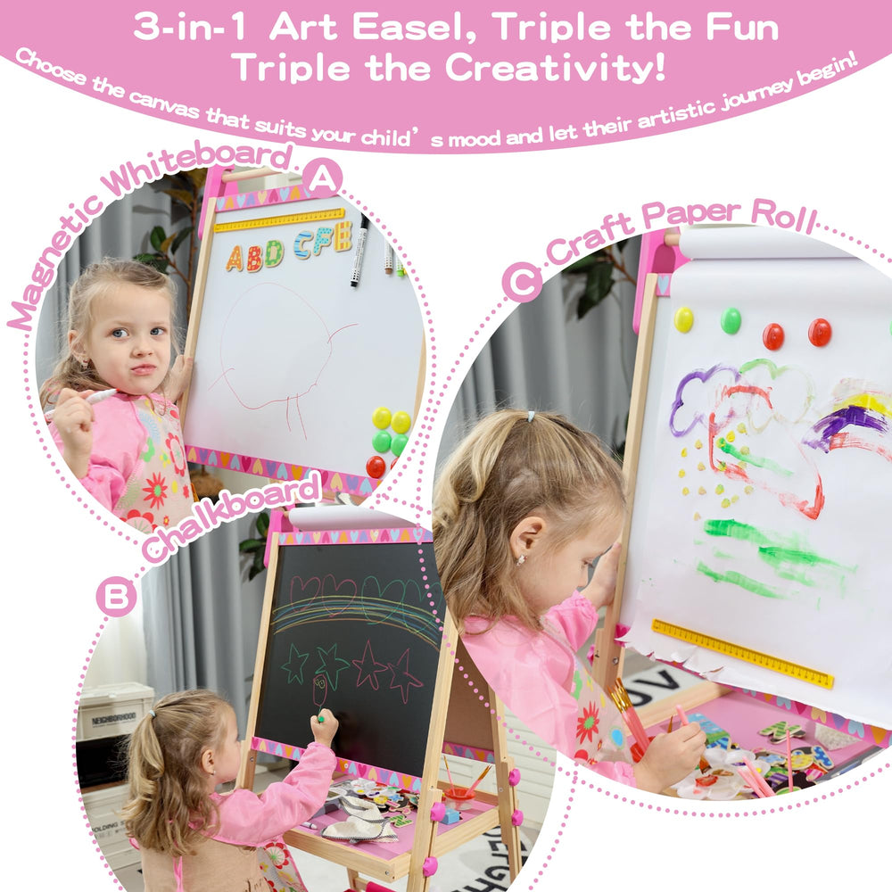BPMFKID easel chalkboard surface encourages scribbles and chalk artwork.