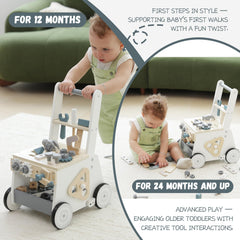 bpmfkid wooden baby push walker gears interaction supports problem solving