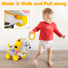 BQU Toy with universal wheels helps it avoid obstacles during play.