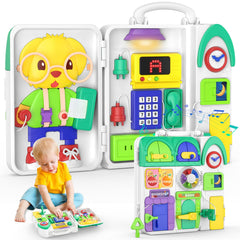 BQU Toddler Busy Board with musical activities for engaging fine motor play