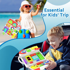 BQU Busy Board is travel-friendly with a sturdy handle for on-the-go play.