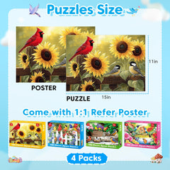 Bractowa 4-Pack puzzle colorful birds with bright visuals for kids.