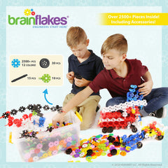 Brain Flakes axels and rotators enabling motion in creative constructions.