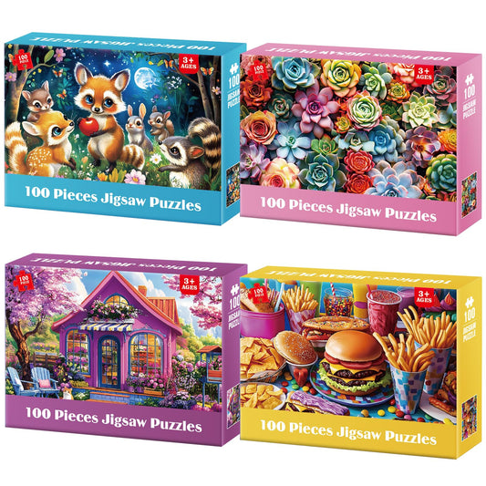 BraniacBits 4-pack hamburger puzzle for family play—bright, engaging colors.