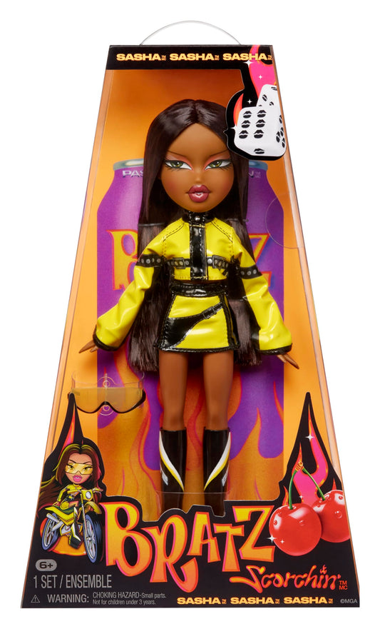 Bratz Scorchin' Sasha front view in race-ready outfit for imaginative fashion play.