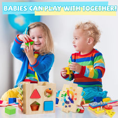 Bravmate Wooden Activity Cube abacus promotes early counting during hands-on use.