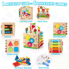 Bravmate Wooden Activity Cube baby xylophone invites musical play and auditory exploration.