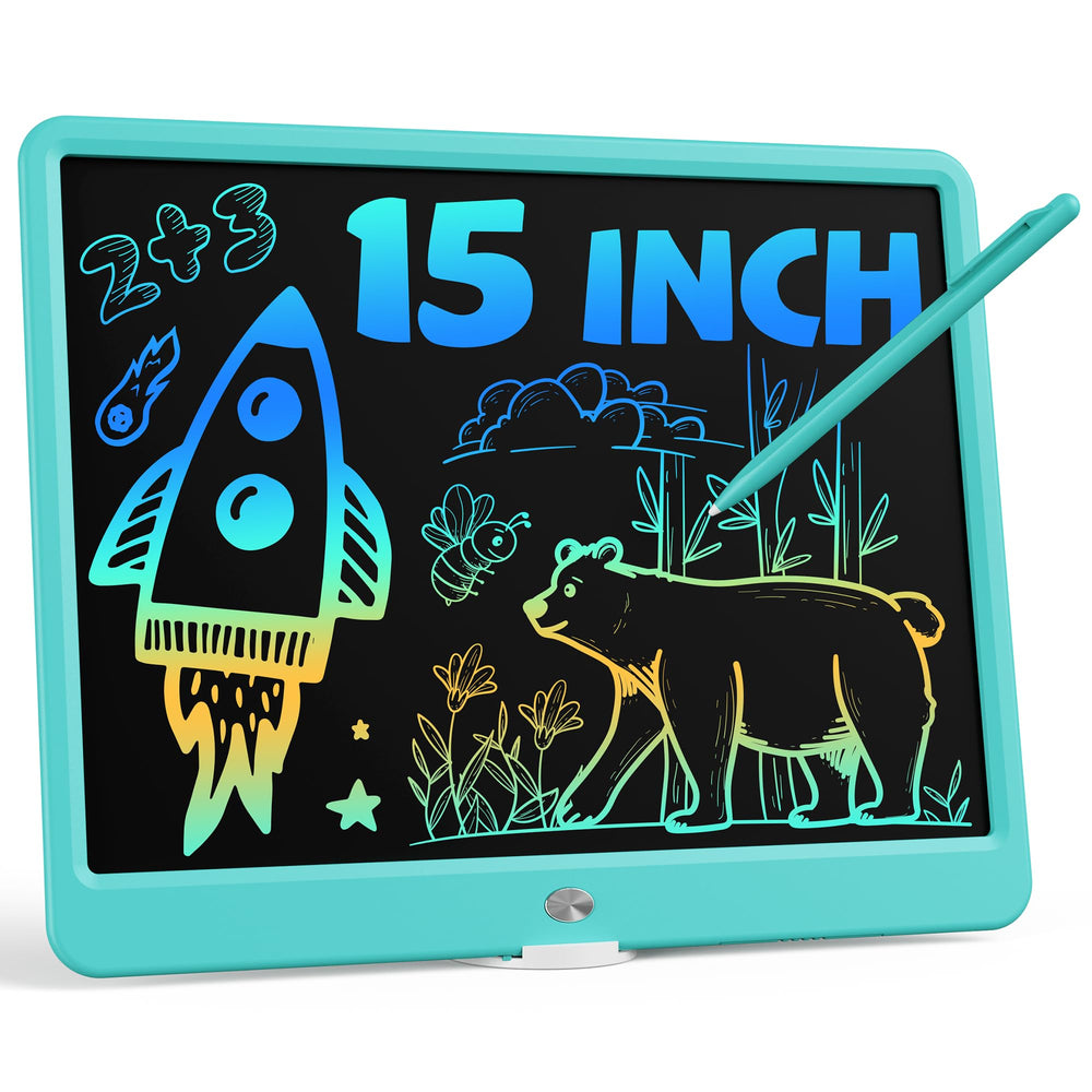 Bravokids 15-inch LCD writing tablet blue front view for vivid drawing.