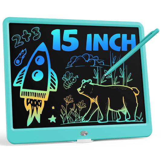 Bravokids 15-inch LCD writing tablet blue front view for vivid drawing.