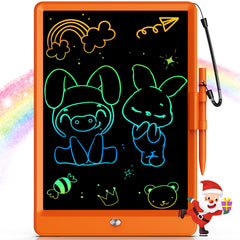 Bravokids LCD writing tablet 10-inch orange front view for mess-free doodling.