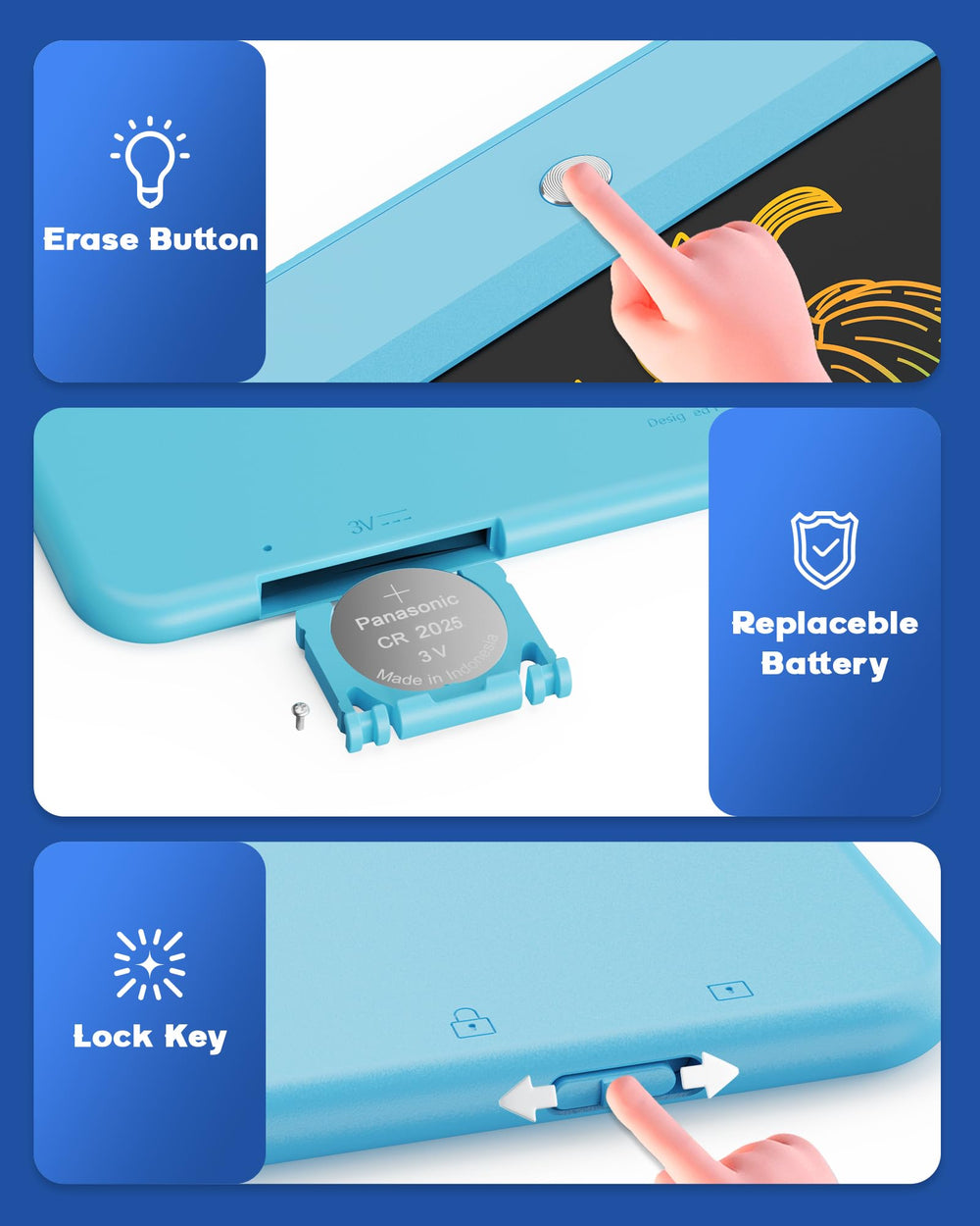 Bravokids LCD writing tablet ready for travel use with compact design.