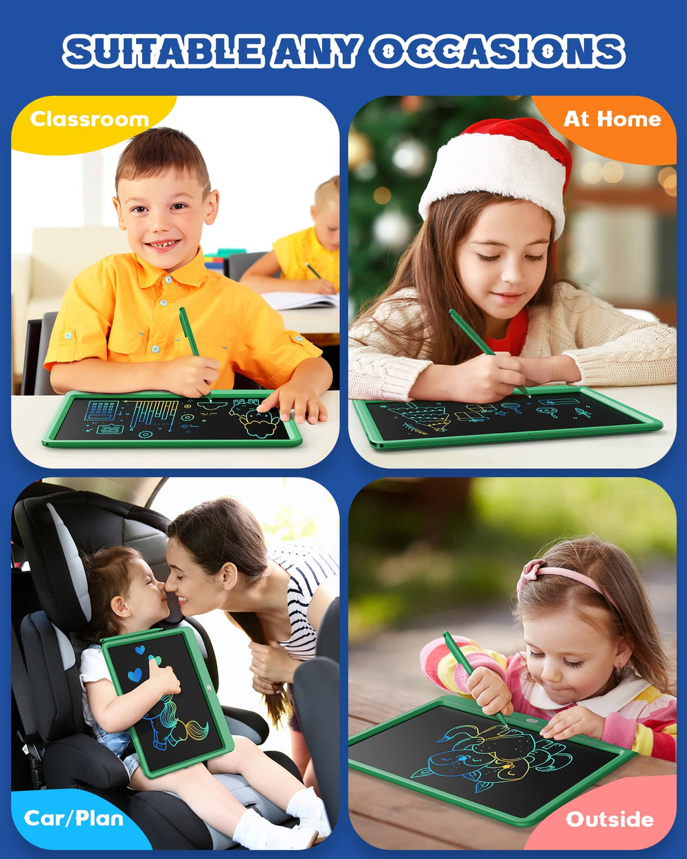 Bravokids silent drawing tablet suitable for car, plane, or quiet play.