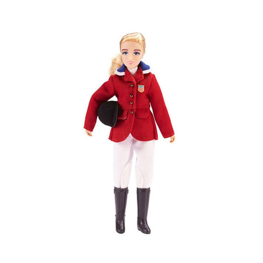Breyer Brenda show jumping doll, scarlet coat, front view, ideal for imaginative equestrian play