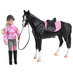Breyer Freedom Series bay roan horse with English rider for imaginative play.
