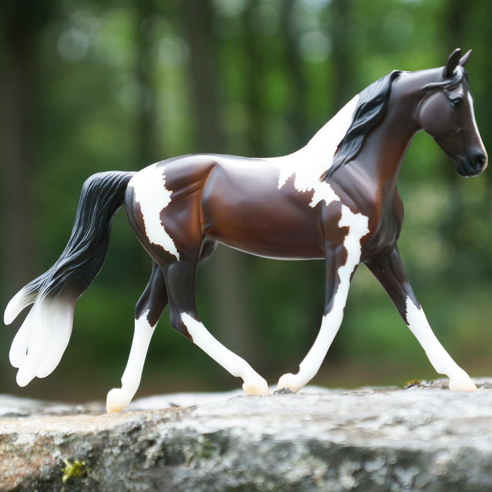 Breyer Pinto figure close-up for realistic display, 1:12 scale accuracy evident.