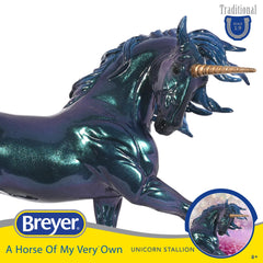 Breyer Neptune Unicorn Stallion side profile showcases camouflaged coat with moonlit tones
