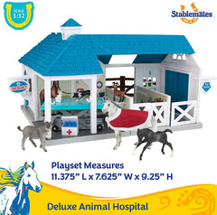 Breyer animal hospital accessories laid out for pretend checkups and role play