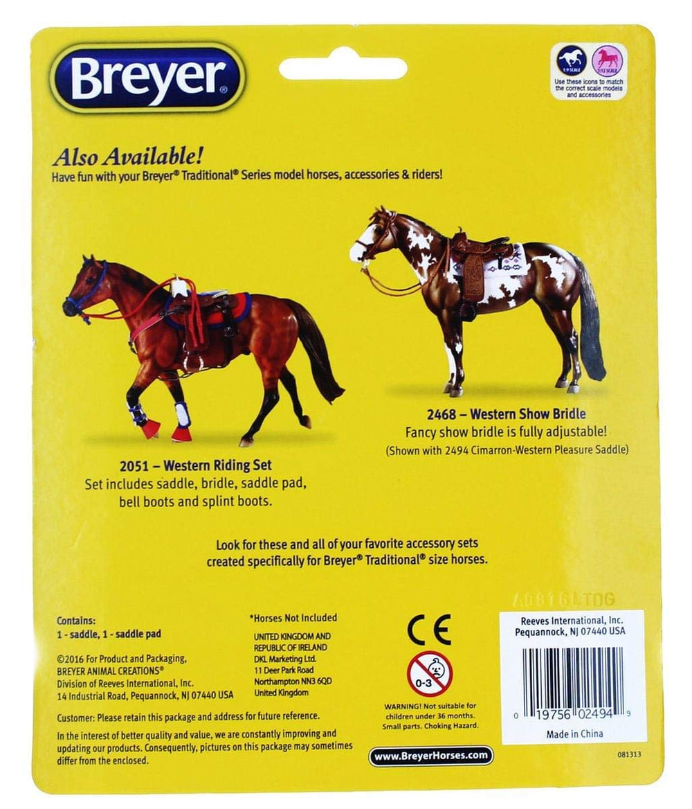 1:9 scale Breyer saddle designed to fit traditional horses.