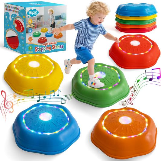 Brezlio Musical Stepping Stones front view with colorful lights for engaging play.