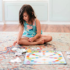 Puzzle pieces line up as players progress toward butterfly