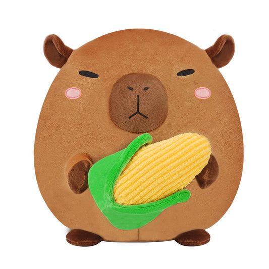 BRICHOEE Capybara plush holding corn, a gentle cuddle companion for kids.