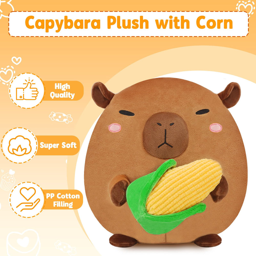 BRICHOEE Capybara plush on sofa for relaxed lounging.