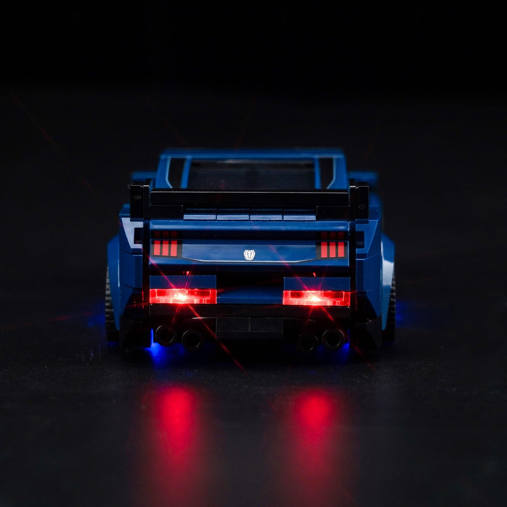 BrickBling LED illumination enhances hidden details of the Ford Mustang Dark Horse.