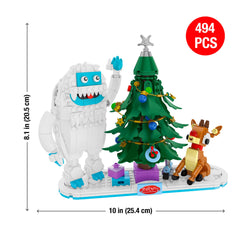 Brickcraft decorated Christmas tree detail with ornaments and gifts.