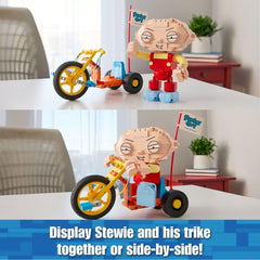 Brickcraft Stewie on Trike posable arms and legs for dynamic posing.