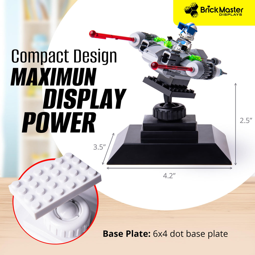 Brickmaster Displays height-adjustable stand enables elevated display arrangements.