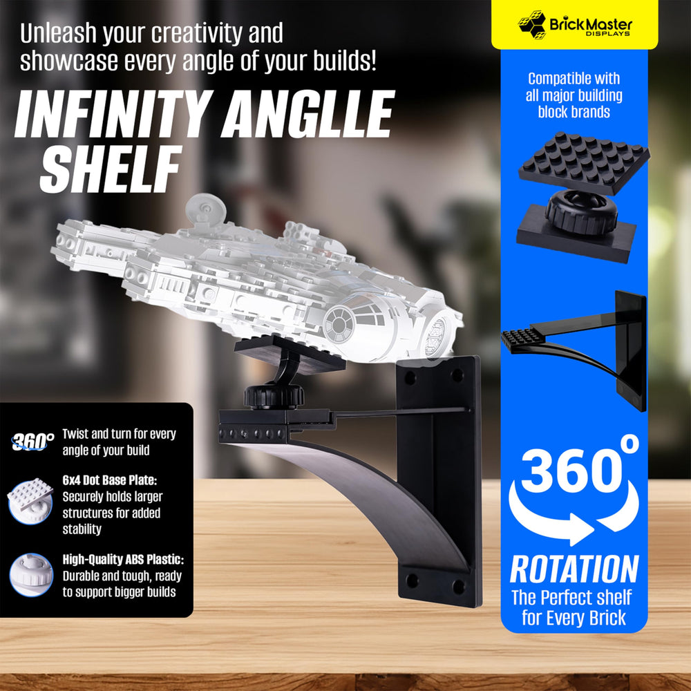 Brickmaster Displays Infinity Display Shelf 6in height-adjustable design for creative brick stacks.