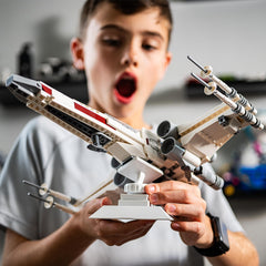 Brickmaster Displays sleek black tabletop showcase fits any shelf or desk.