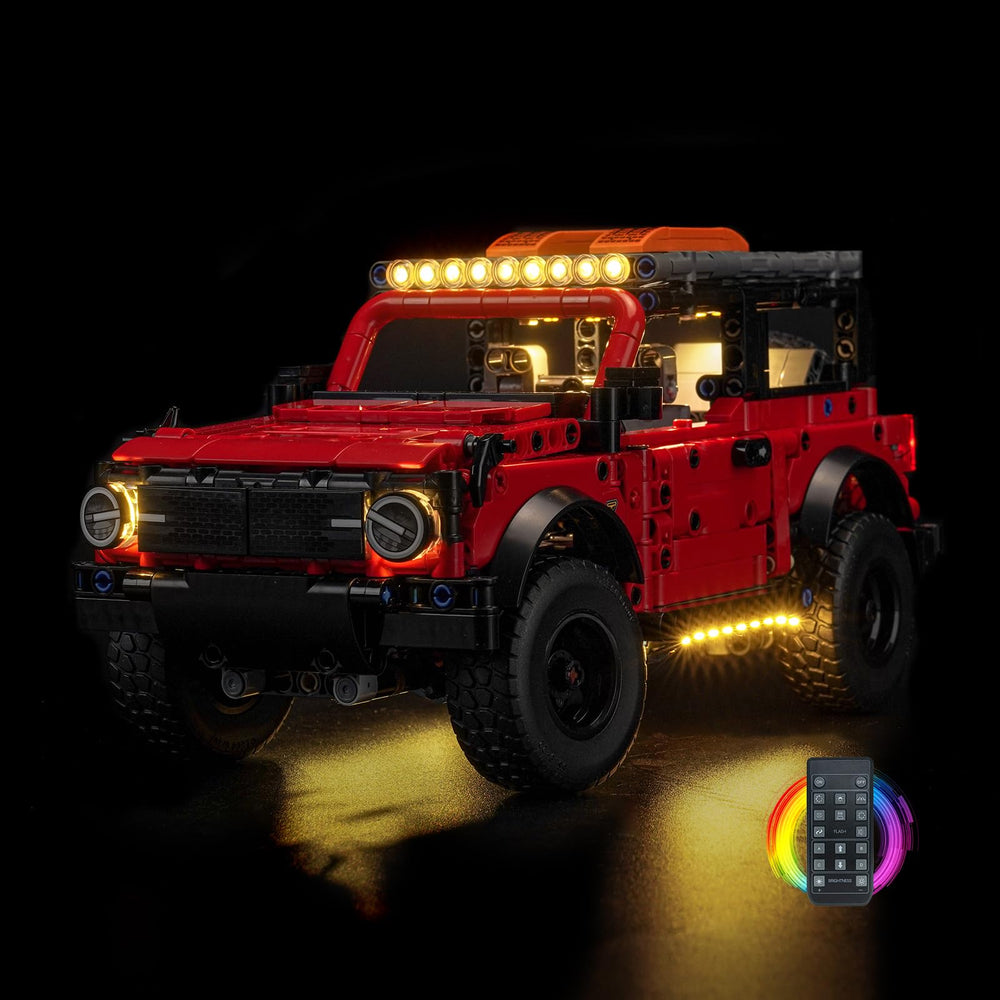 Brickshining LED lighting for Bronco 42213, side view, enhances display with vibrant illumination.