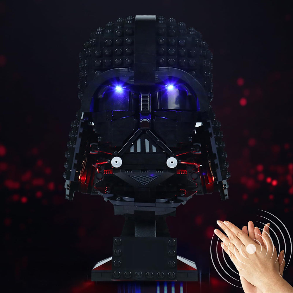 Brickshining LED lighting kit highlights the Darth Vader 75304 helmet for vibrant display