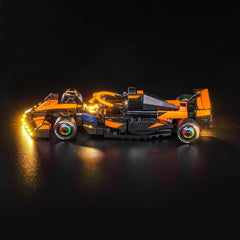 Brickshining MCL38 light kit installed on McLaren F1 model.