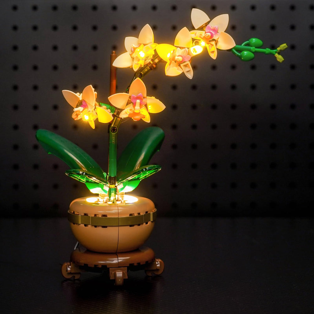 Brickshining Mini Orchid LED lighting kit in packaging showing ready-to-use setup