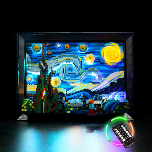 Brickshining Starry Night LED kit attached to LEGO 21333 enhances display brightness.
