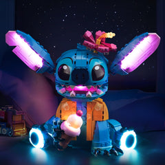 Brickshining Stitch 43249 LED lighting kit illuminating LEGO model for vivid display