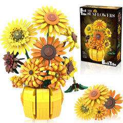 BrickTribe Van Gogh sunflower blocks show a detailed 1:1 scale bouquet for display.