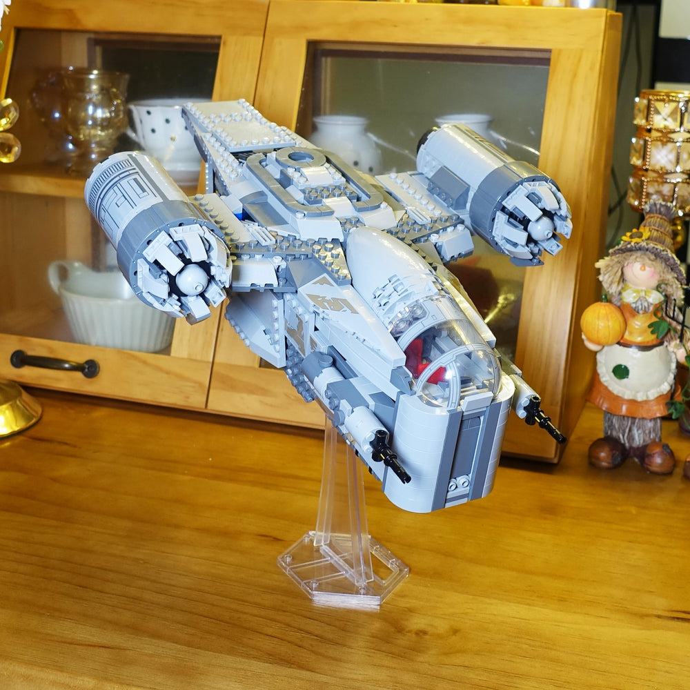 BrickVisions display stand ships assembled easily to support LEGO models on a shelf